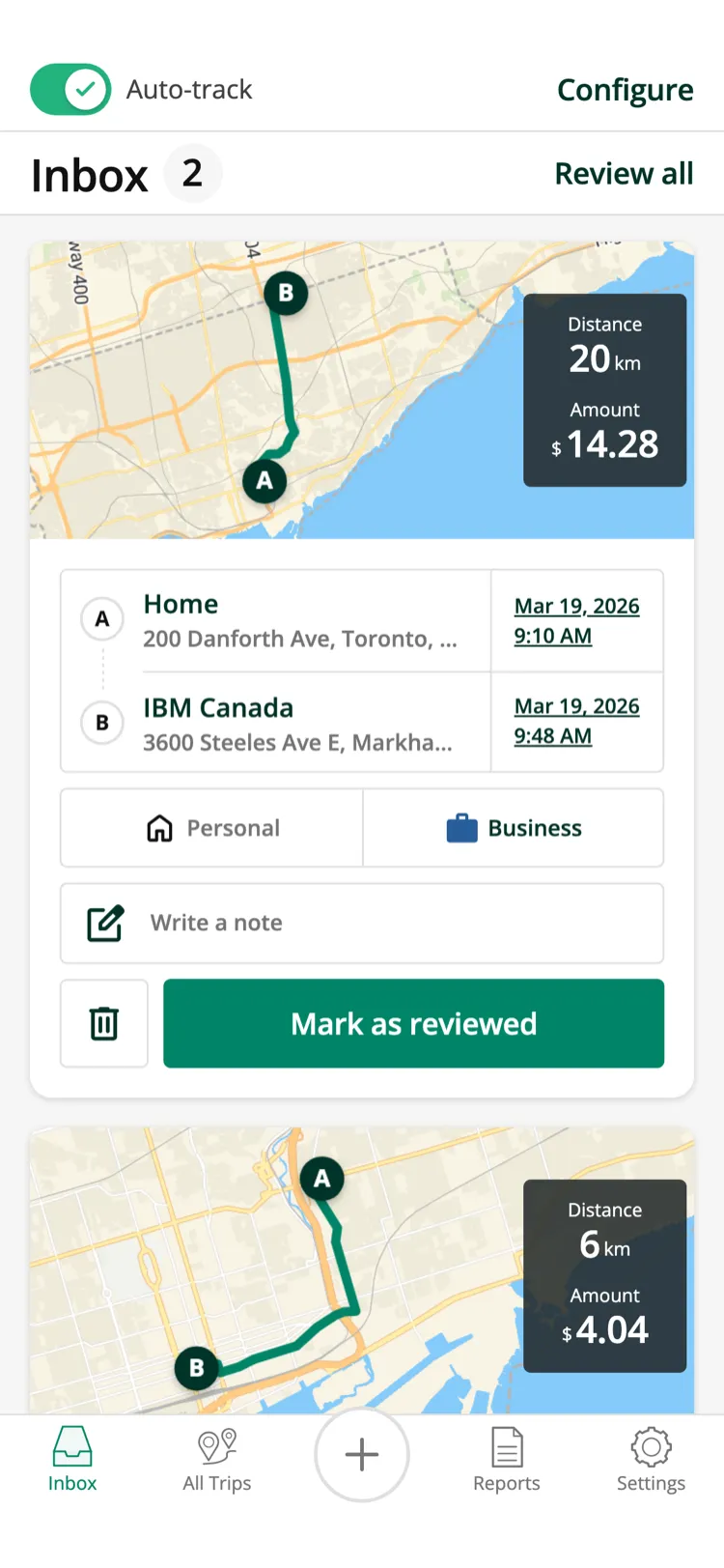 Driversnote classifying trips